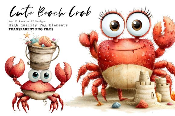 Download Cute Beach Crab PNG Clipart Bundle - Crab Collection