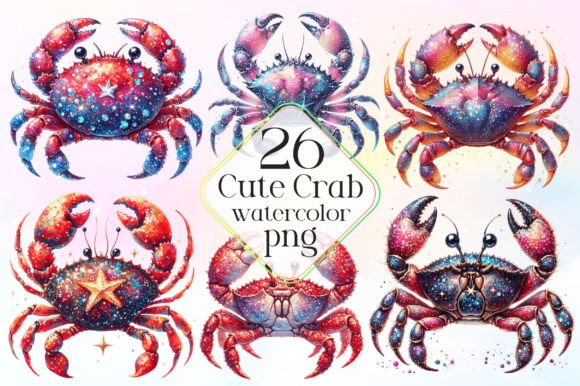 Download Watercolor Cute Crab Sublimation Clipart - Crab Collection