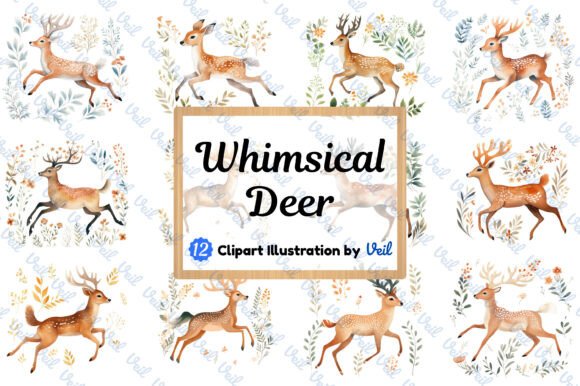 Download Whimsical Deer Clipart Watercolor Bundle - Deer clipart Collection