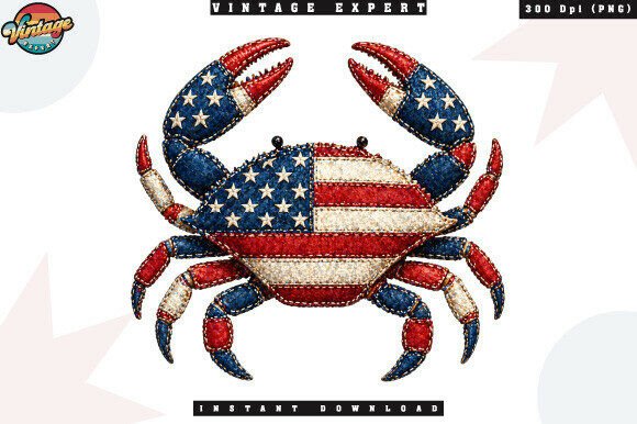 Download Patriotic Crab USA Flag Patchwork PNG - Crab Collection
