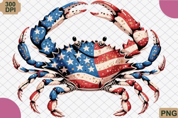 Download Patriotic Crab USA Flag Patchwork PNG - Crab Collection